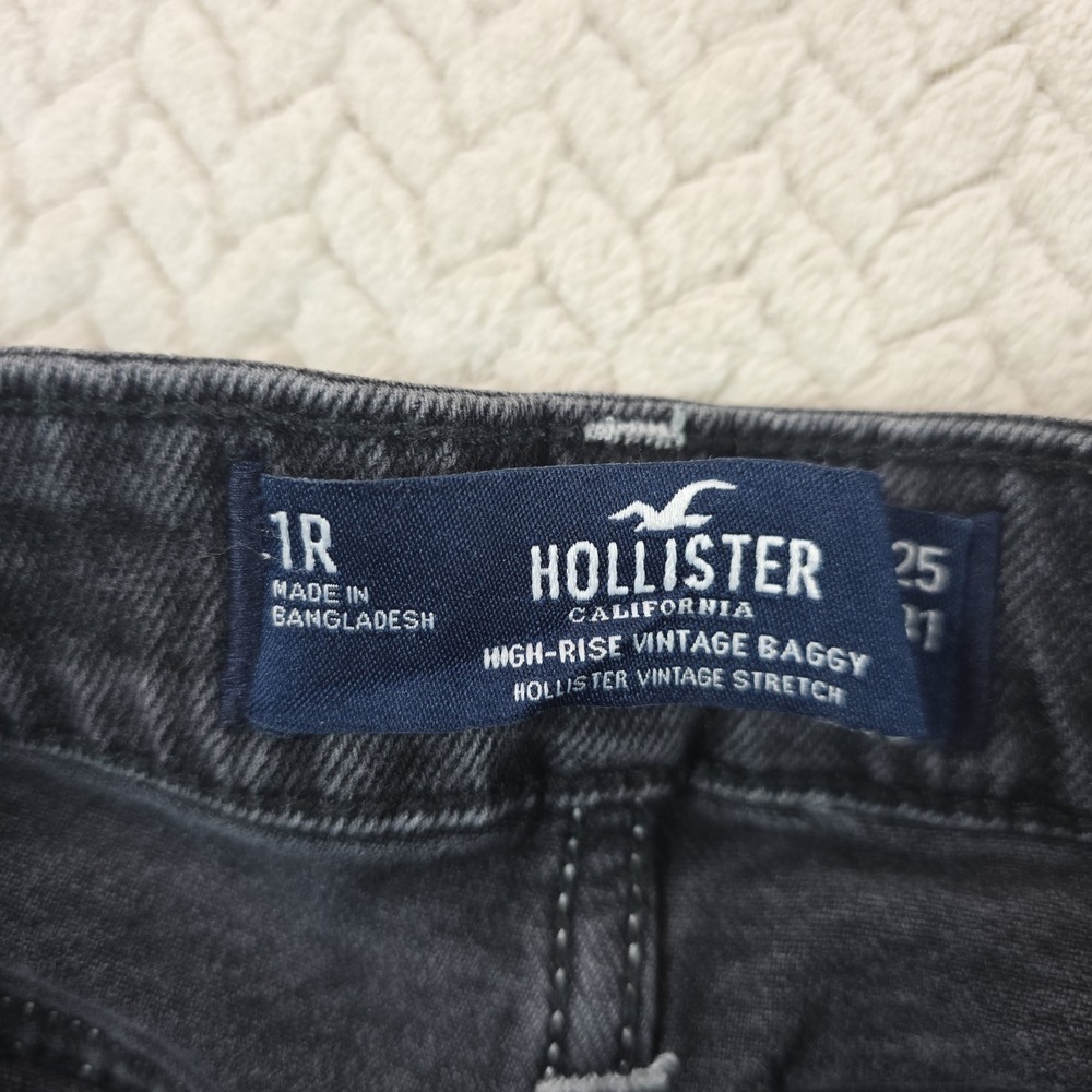 Hollister High Rise Vintage Baggy Cargo Jeans Black Contrast Stitch 1R W25 L31 - Picture 4 of 12
